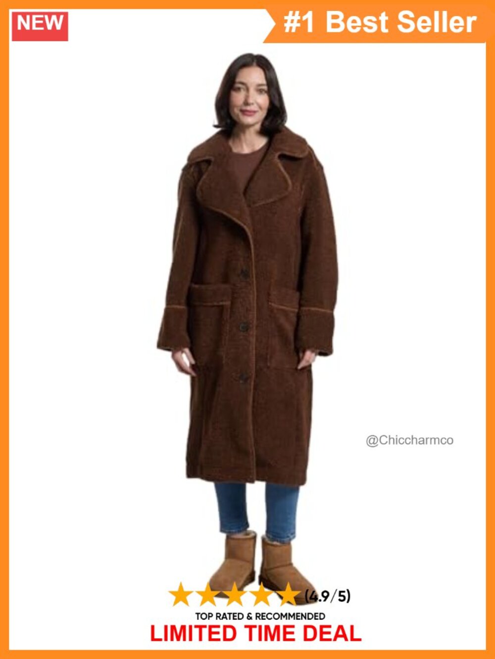 Full Length Plush Fleece Coat Whipstitch Faux Horn Button
